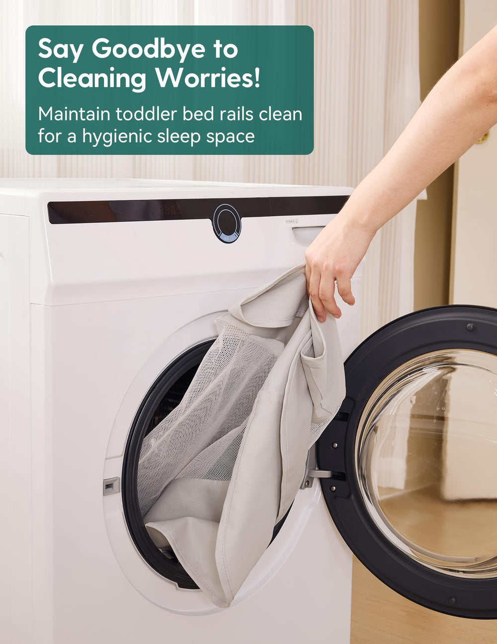 BABELIO machine-washable cover makes clean-up quick and easy.