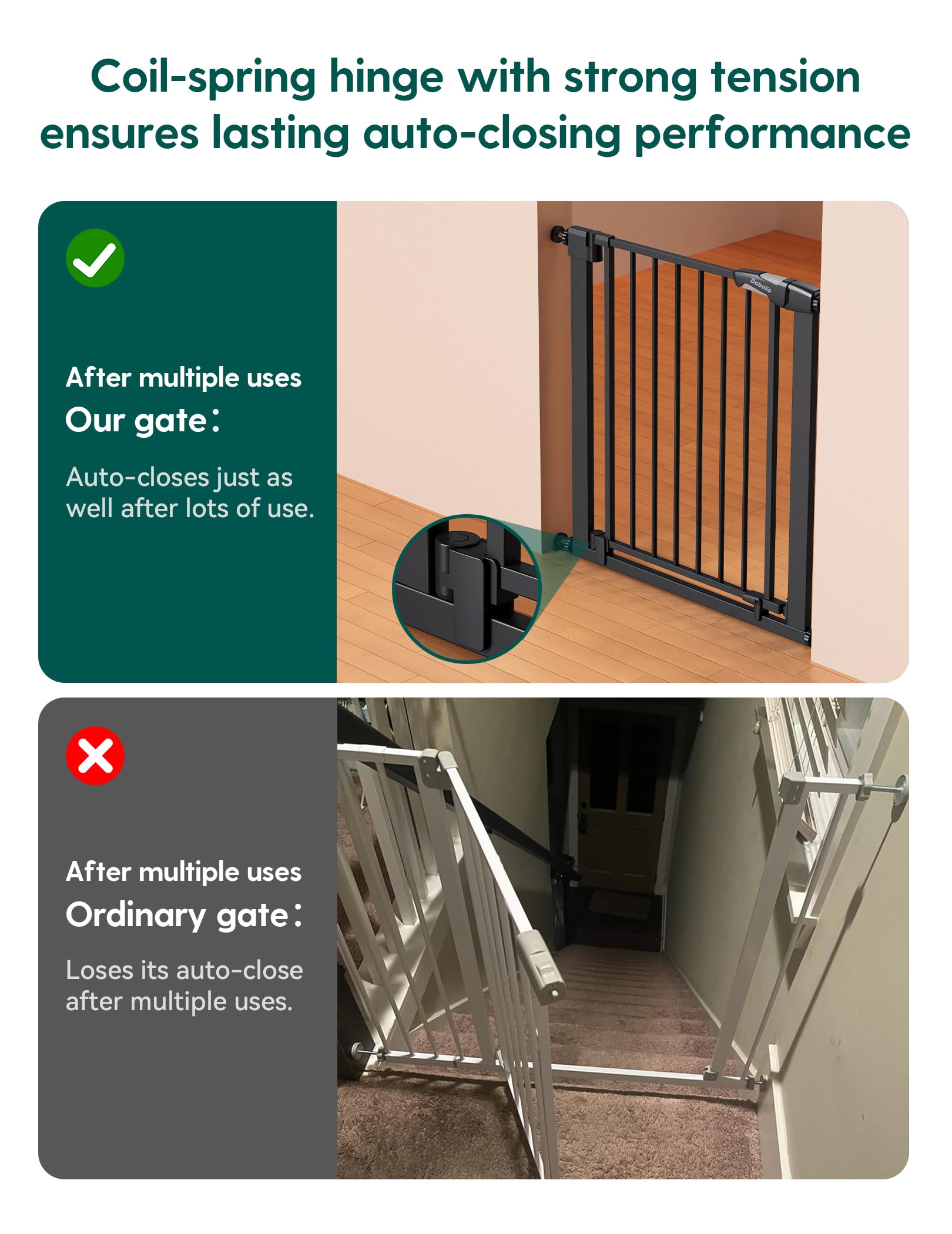 BABELIO bottom baffles prevent gate swing on stairs, reducing accidental contact.