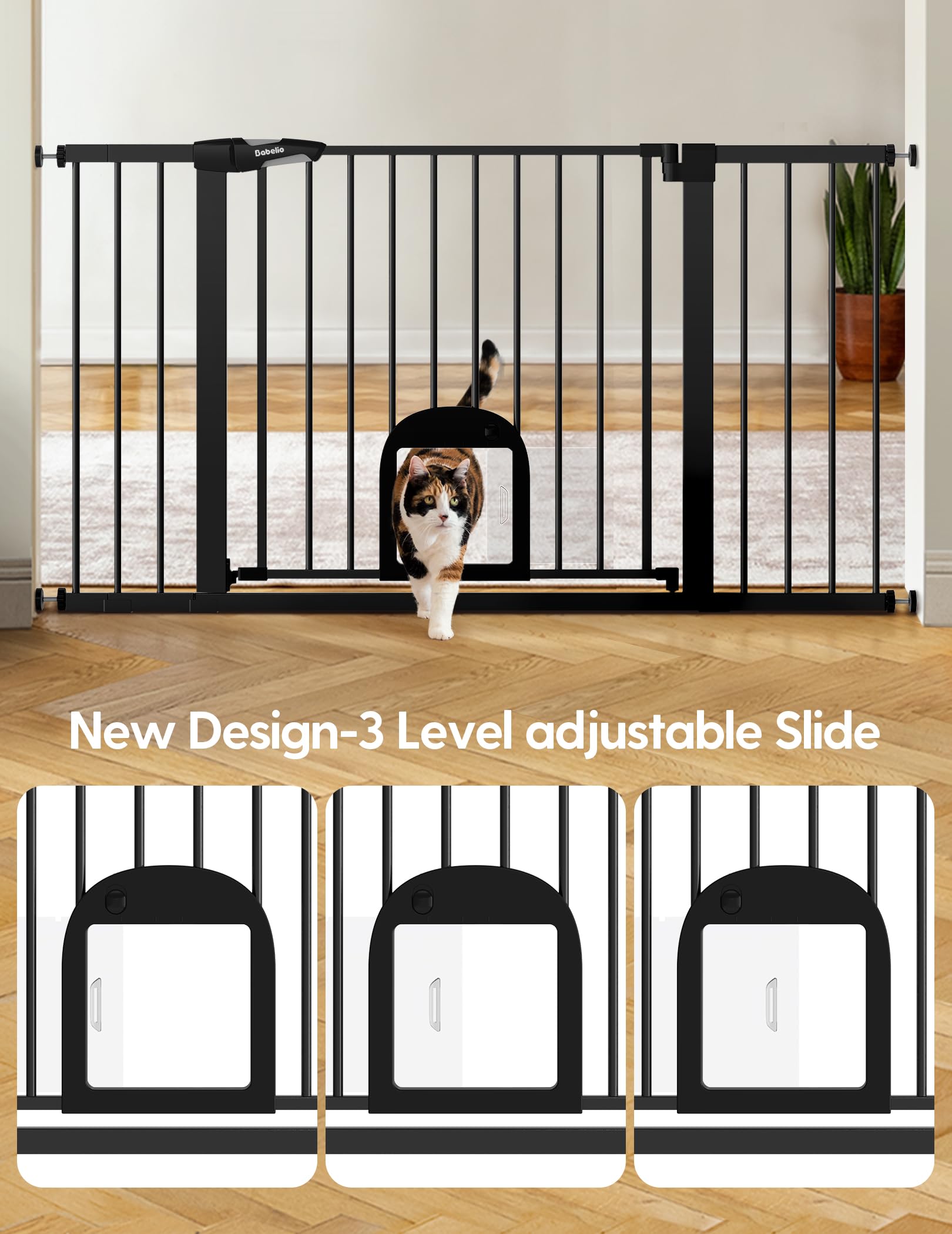 BABELIO cat door adjustable for easy feline access while gate remains secure.