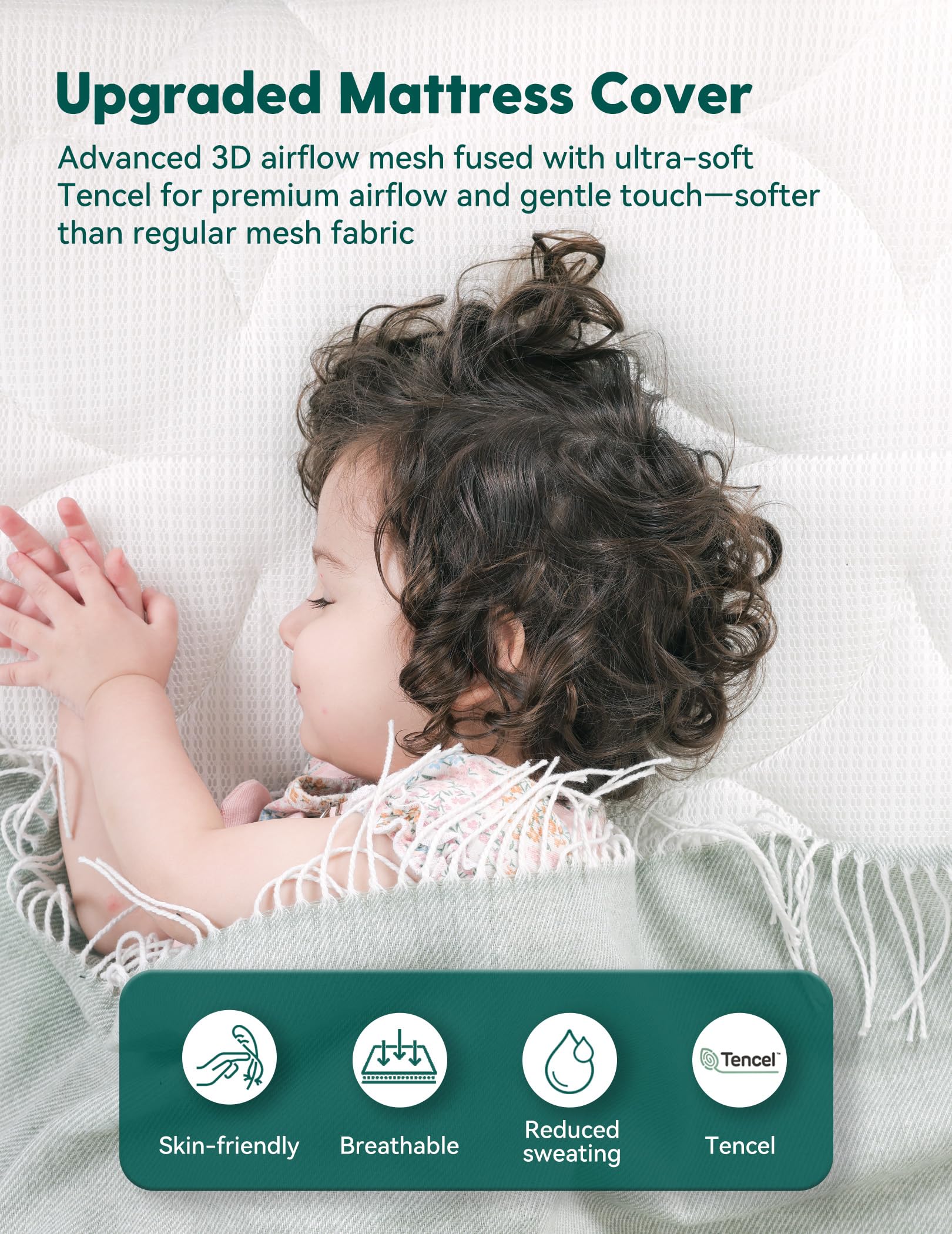 BABELIO removable cover on crib mattress for machine washing