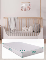 BABELIO crib mattress showing soft foam and breathable design for comfort