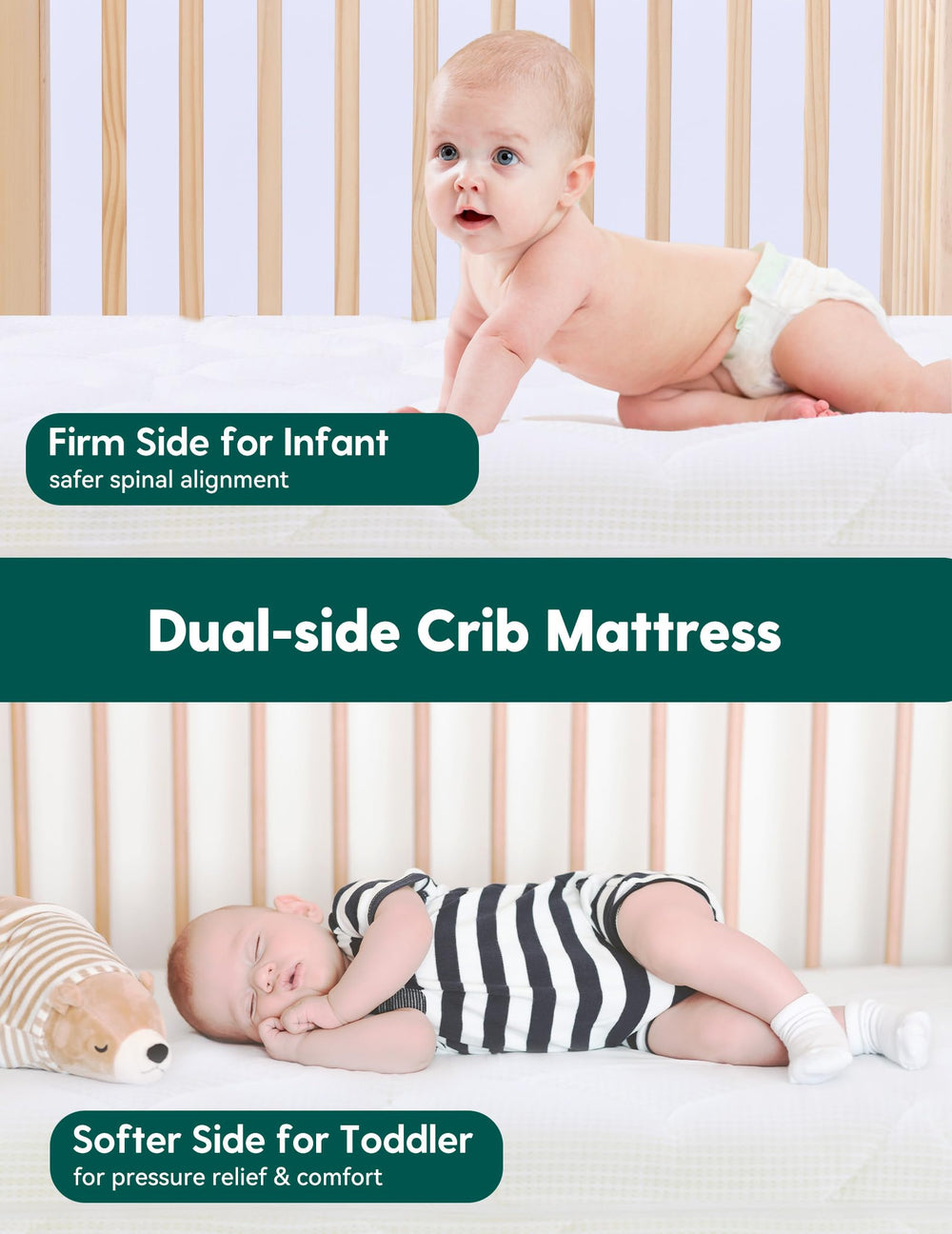 BABELIO standard size mattress fits standard cribs and toddler beds
