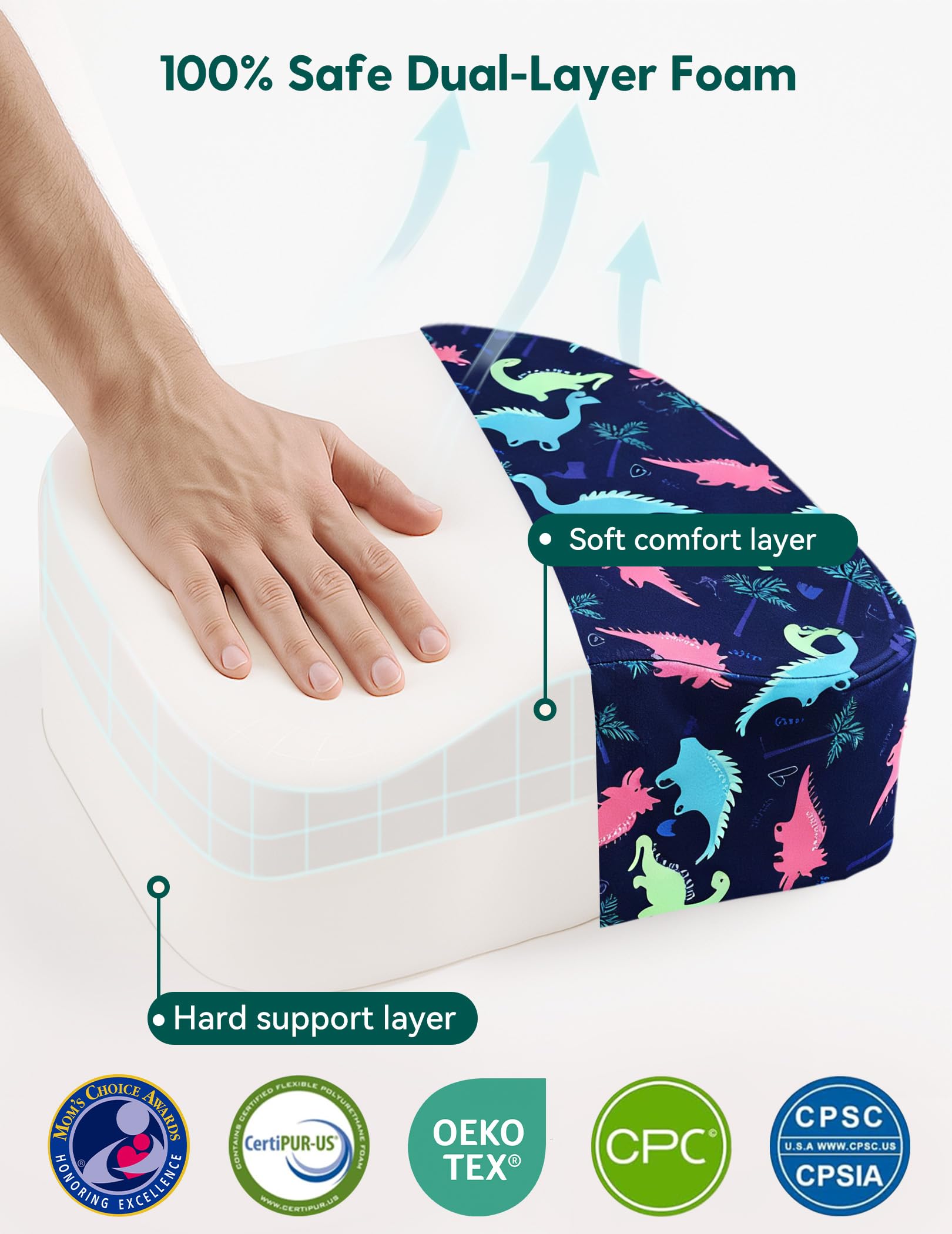 BABELIO non-slip bottom keeps booster steady on kitchen chairs.