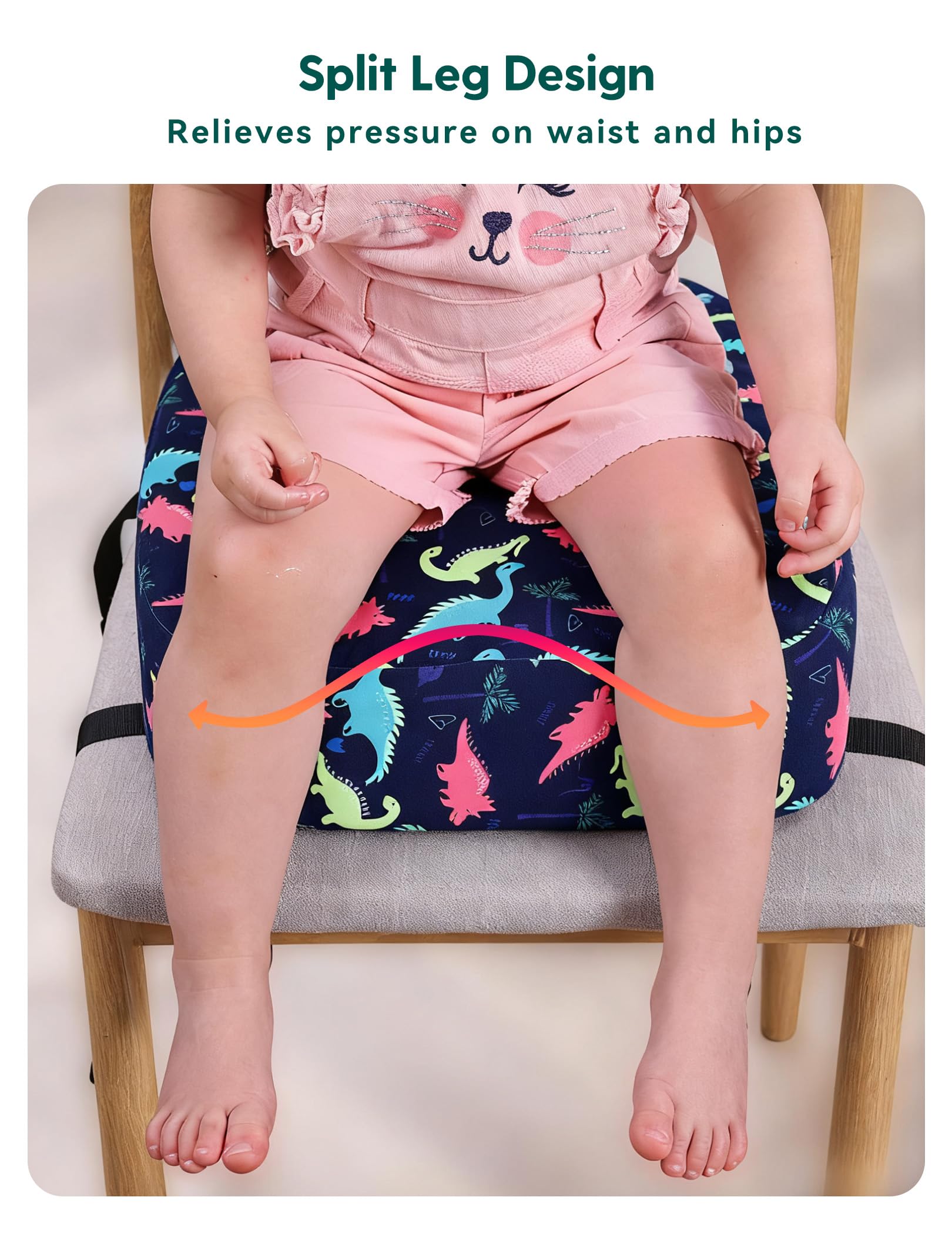BABELIO booster seat fits on chairs for easy dining at home.