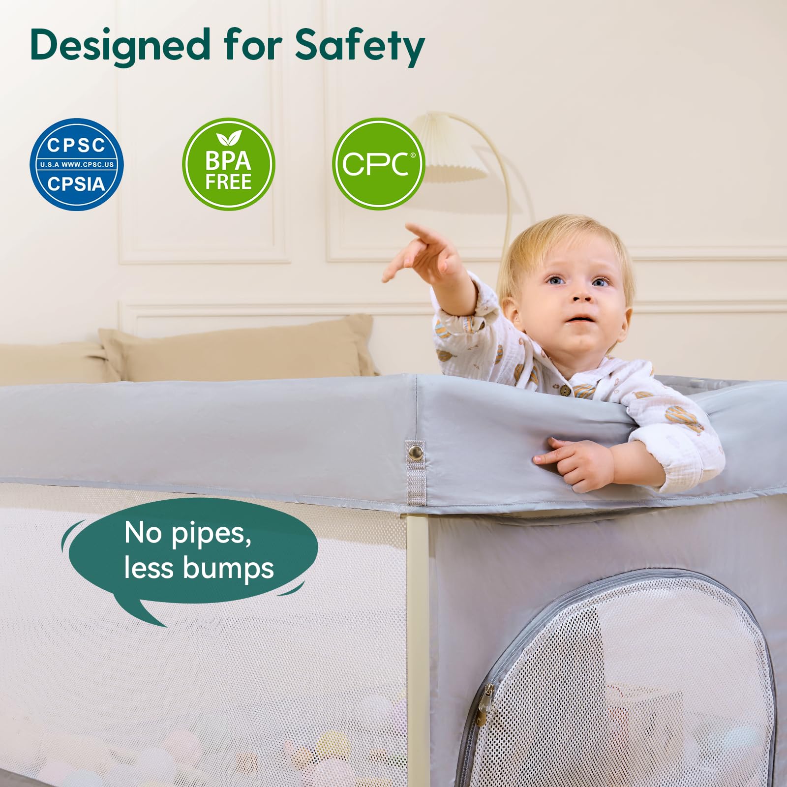 BABELIO foldable baby playpen zipper door enables quick parent access