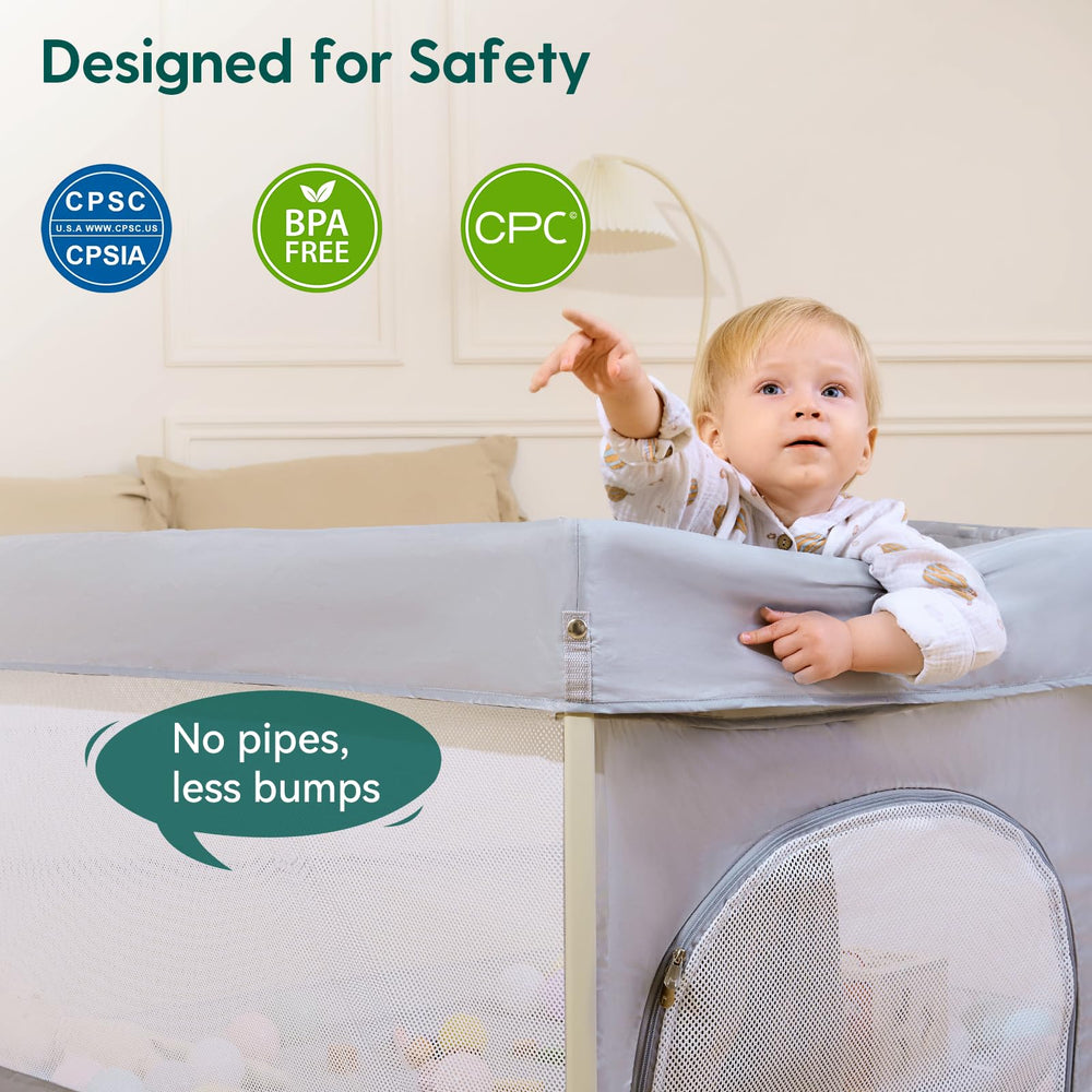 BABELIO foldable baby playpen zipper door enables quick parent access