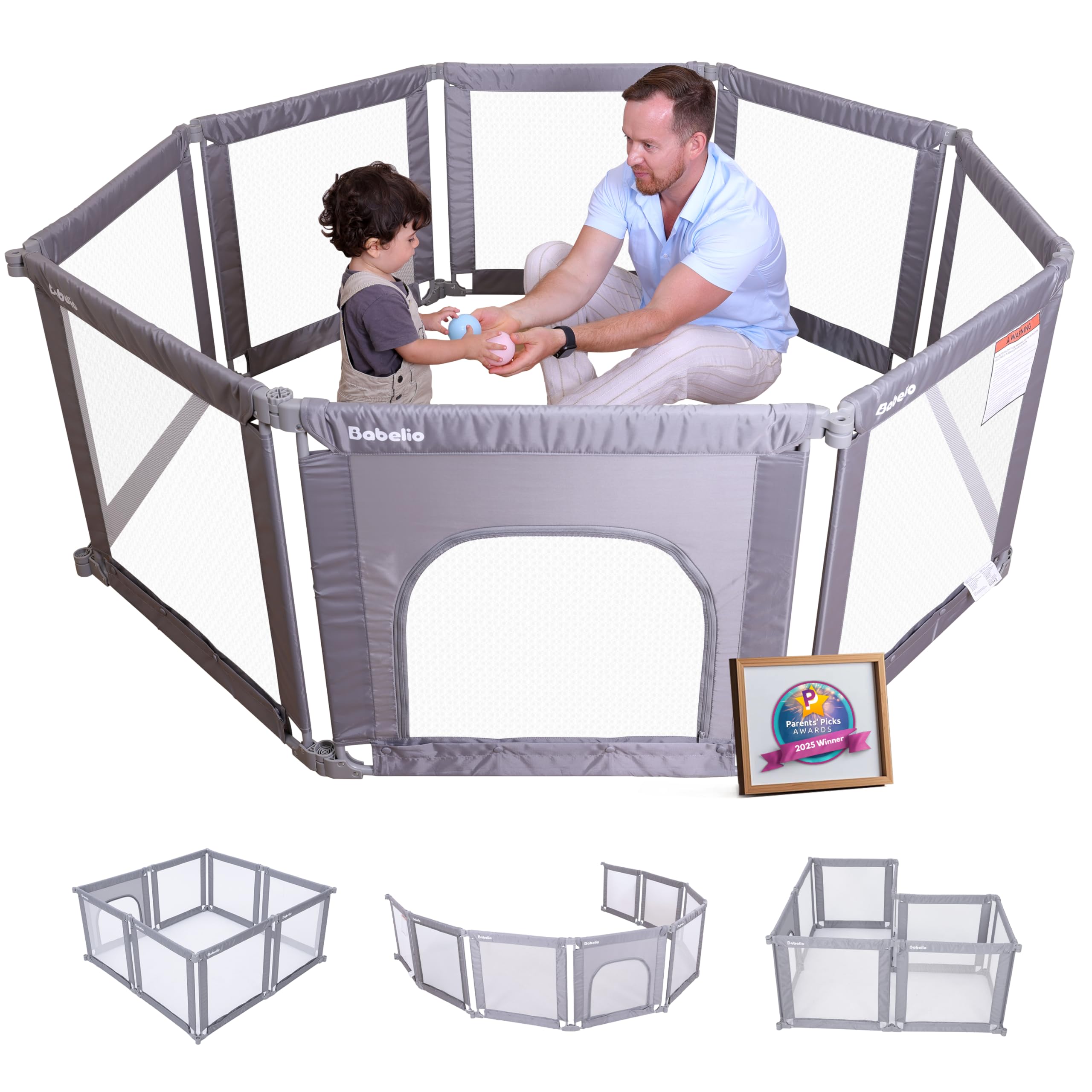 BABELIO foldable playpen folded compact for easy storage.