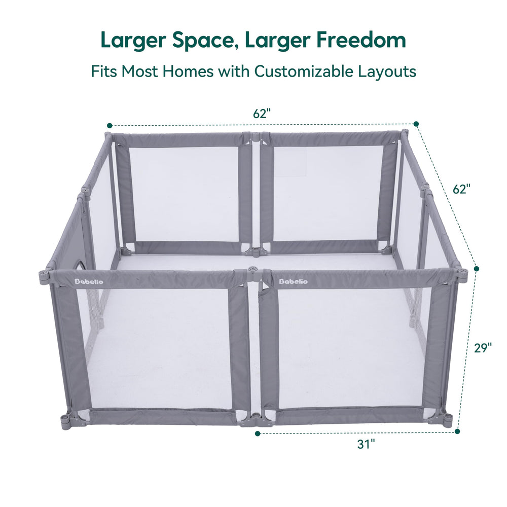 BABELIO foldable playpen spacious play area supports interactive supervision.