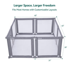 BABELIO foldable playpen spacious play area supports interactive supervision.