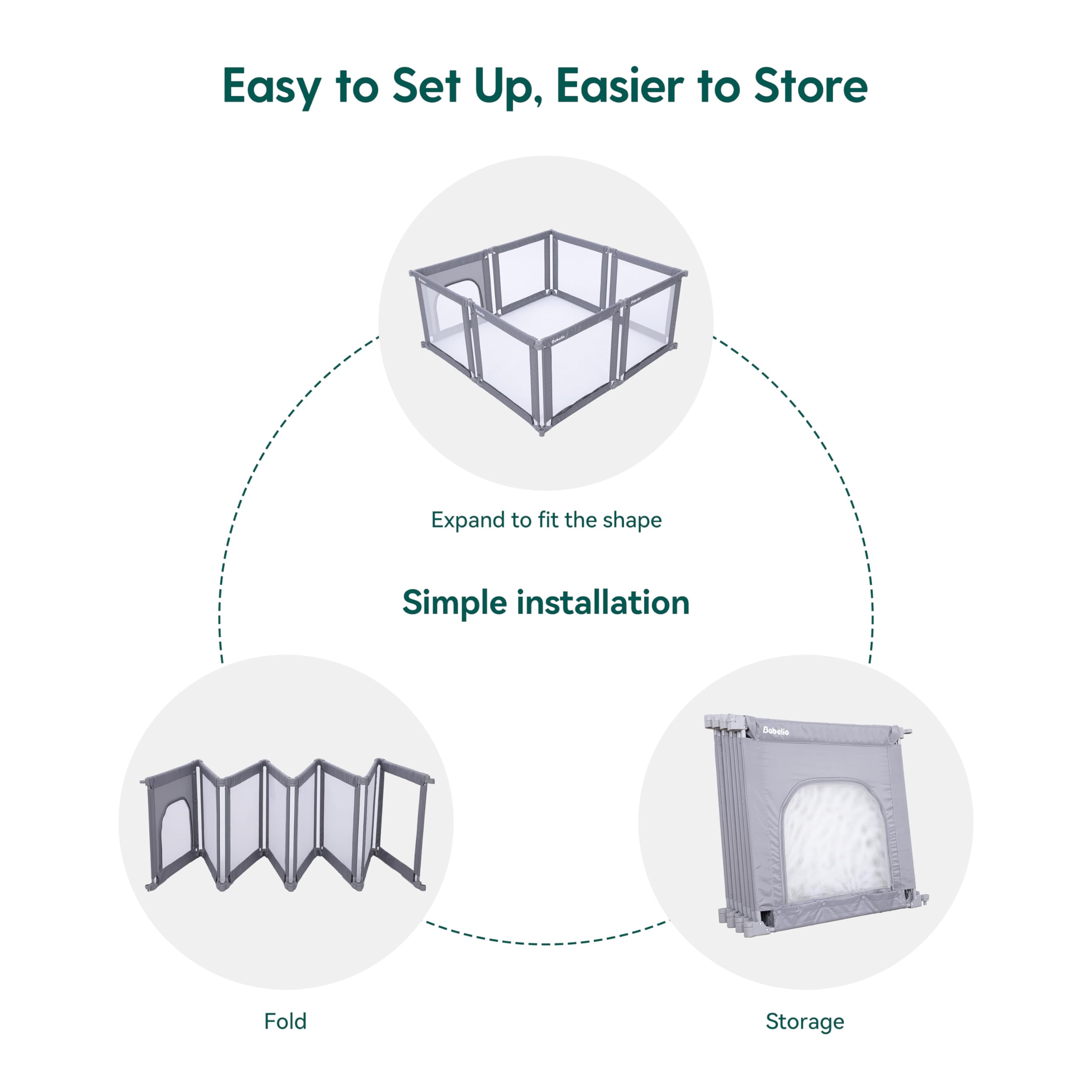 BABELIO foldable playpen wall-mount use expands play zones without clutter.