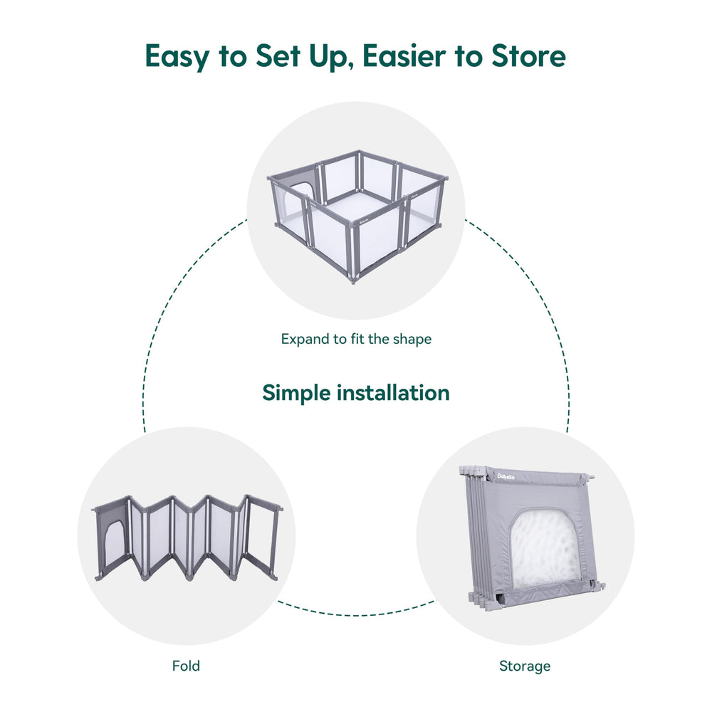 BABELIO foldable playpen wall-mount use expands play zones without clutter.