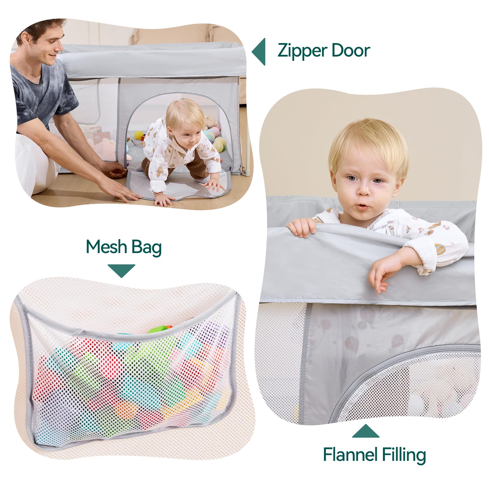 BABELIO grey playpen for indoor and outdoor use.
