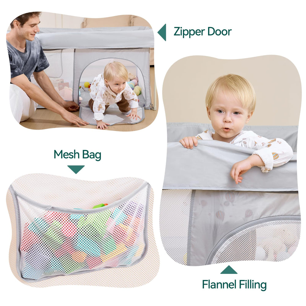 BABELIO grey playpen for indoor and outdoor use.