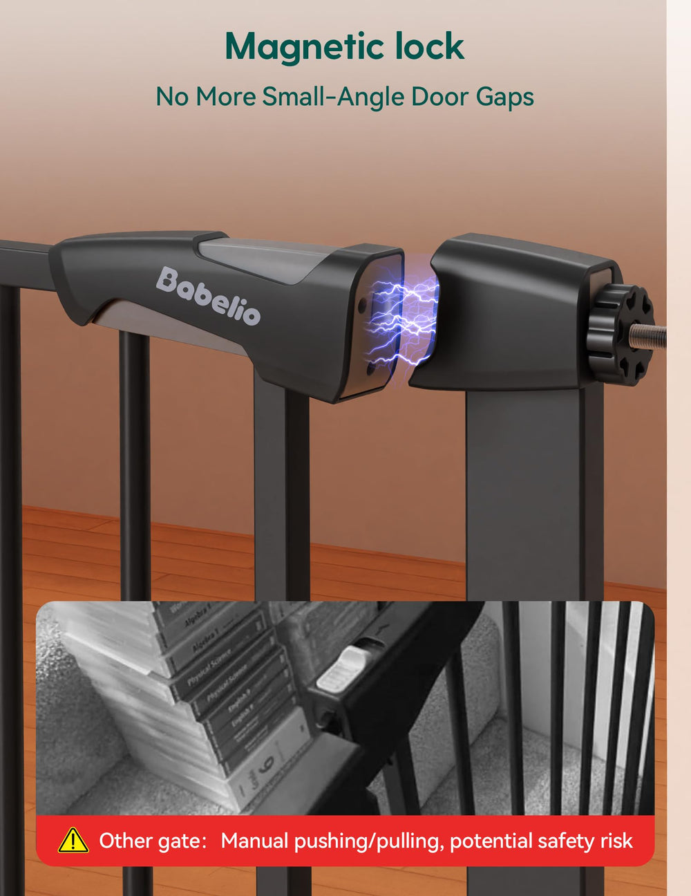 BABELIO magnetic closure showcases automatic closing for hands-free safety in any angle.