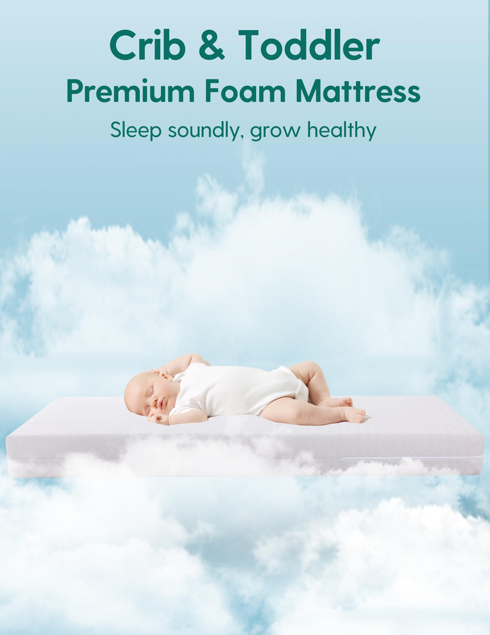 BABELIO removable cover on crib mattress ready for machine washing