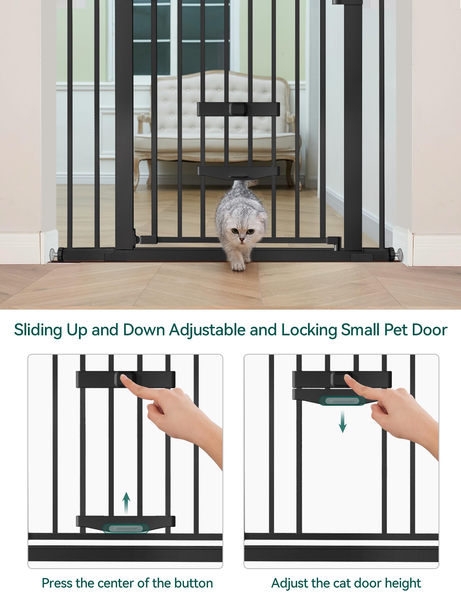 BABELIO baby gate extension kit showing 29 to 40 inch width range in use.