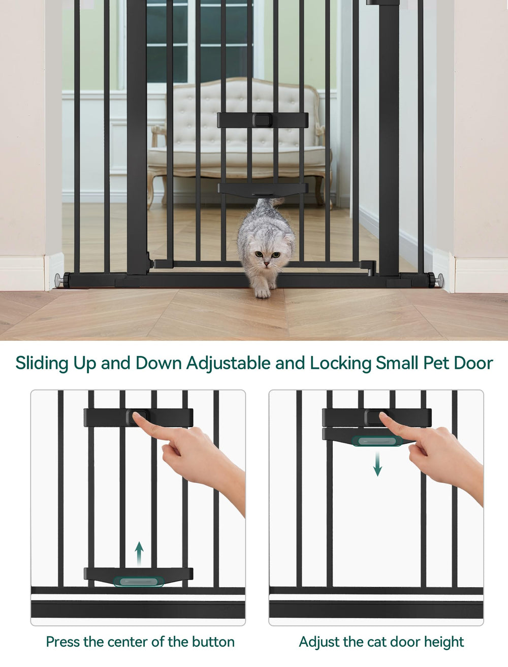 BABELIO baby gate extension kit showing 29 to 40 inch width range in use.