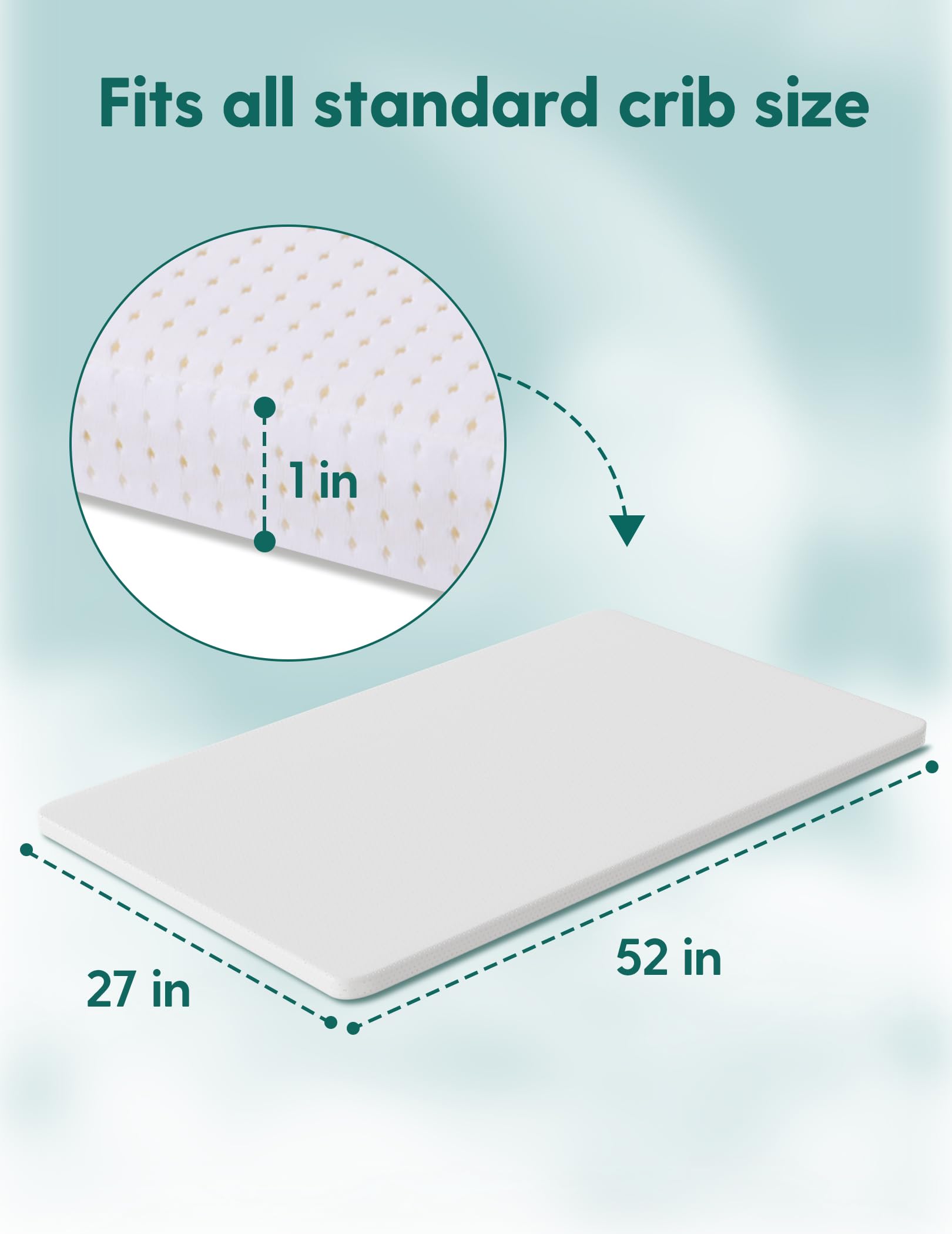 BABELIO topper size 52 by 27 by 1 inches for standard cribs and toddler beds