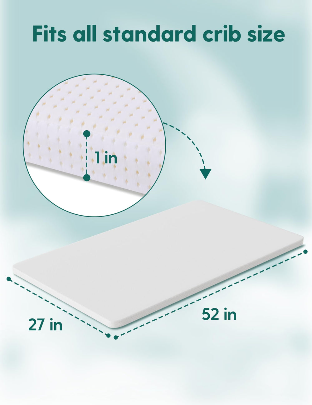 BABELIO topper size 52 by 27 by 1 inches for standard cribs and toddler beds