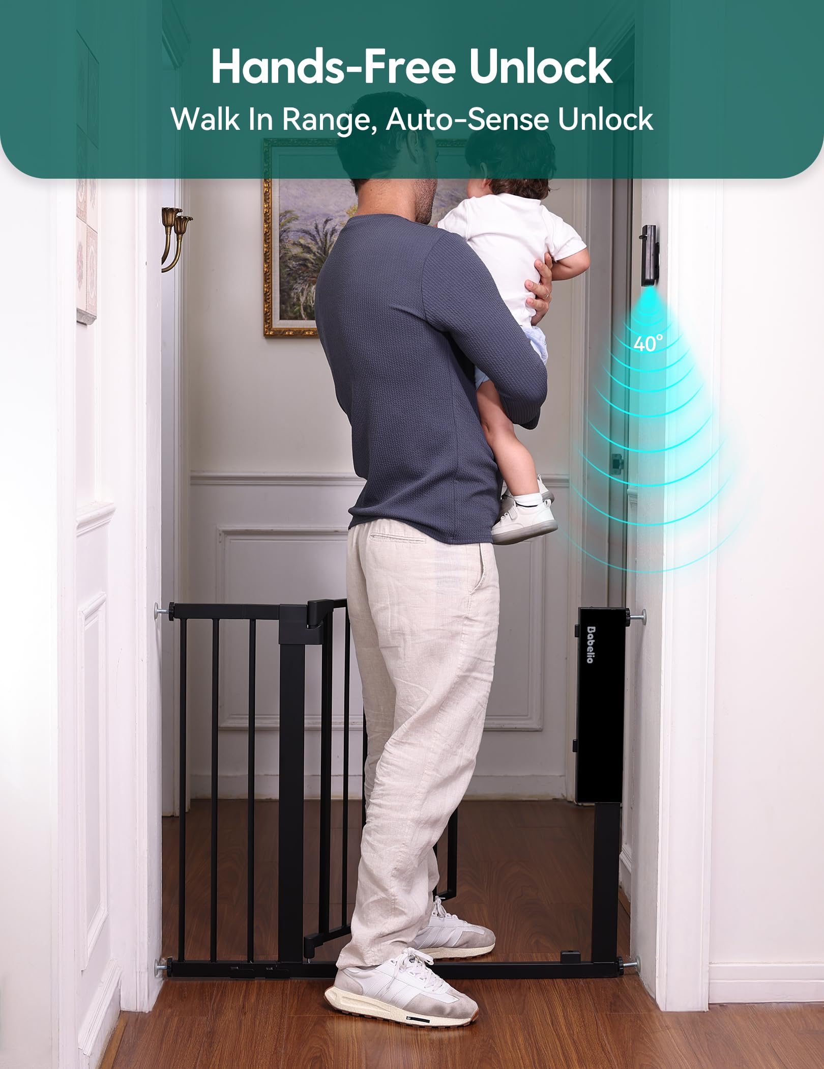 BABELIO smart gate extended-width open, convenient hands-free passage