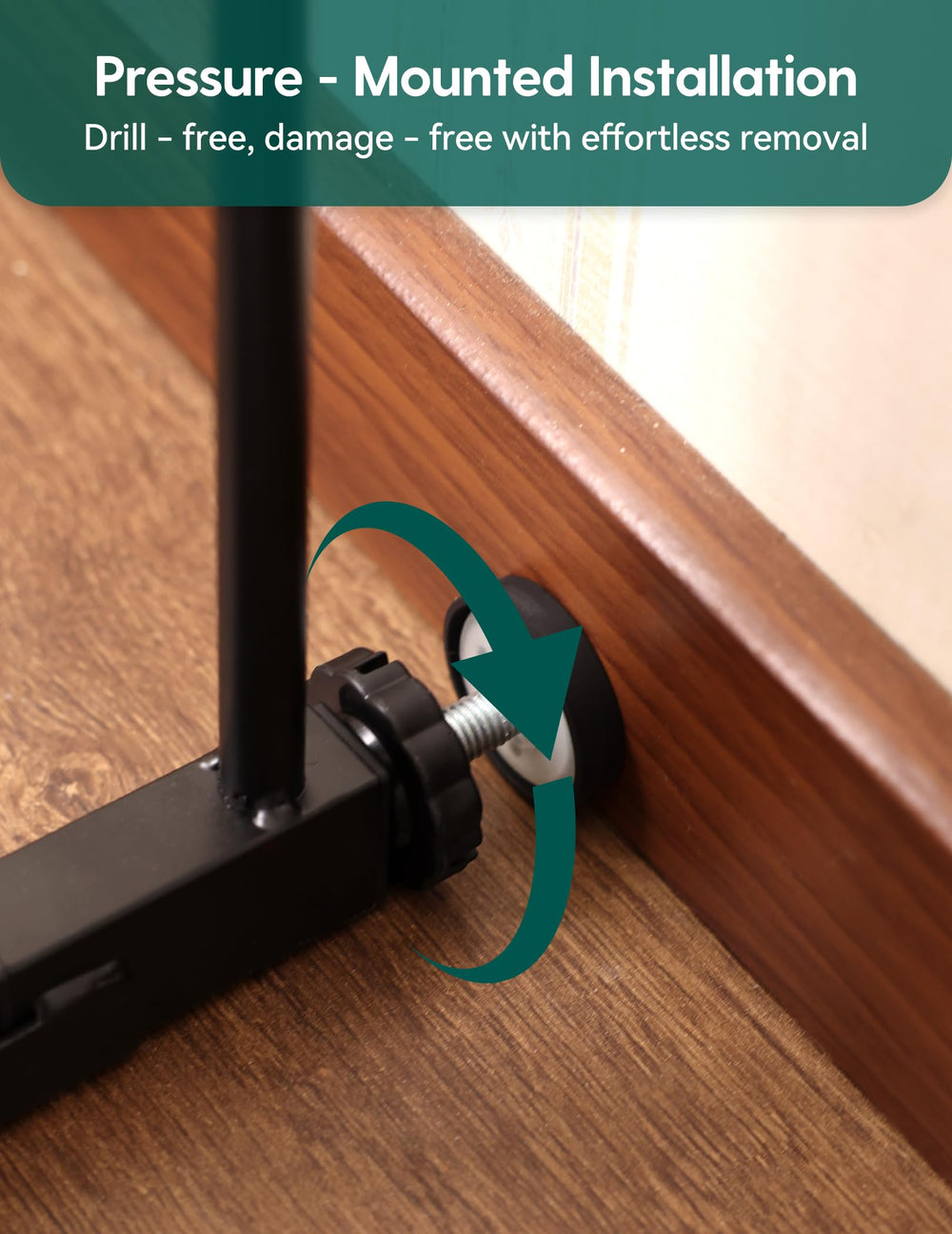 BABELIO gate pressure-mount setup, quick tool-free installation