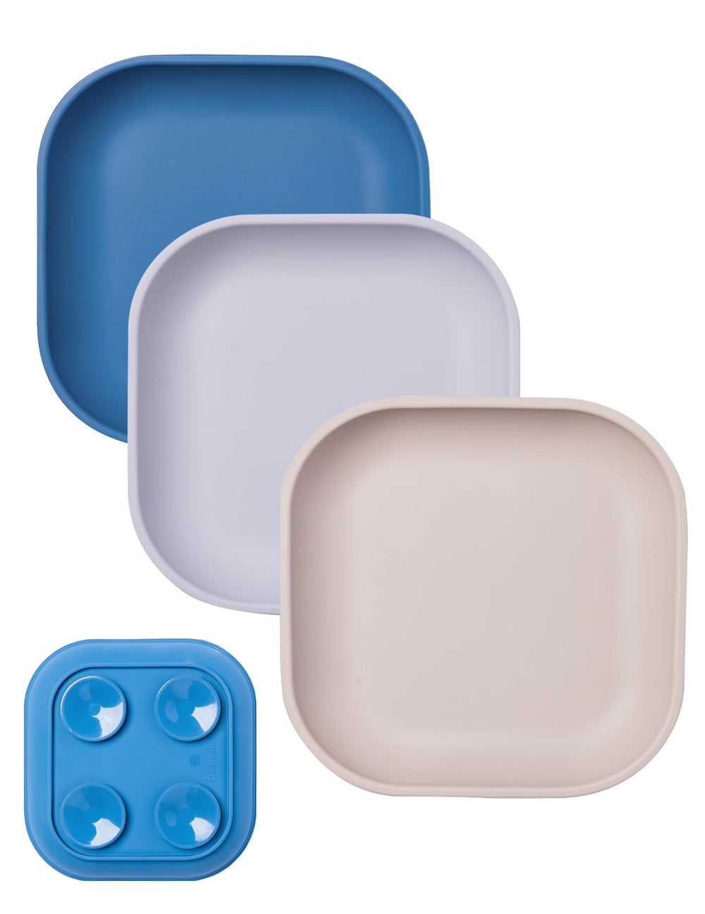 BABELIO suction plate with four suction cups grips the table to reduce spills.