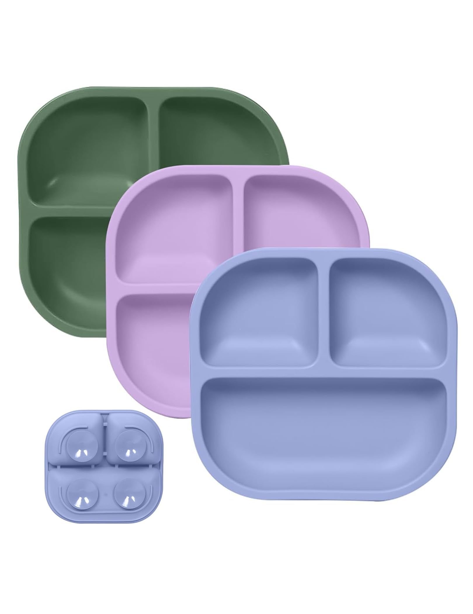 BABELIO suction plate with four points grips flat surfaces for mess-free meals.