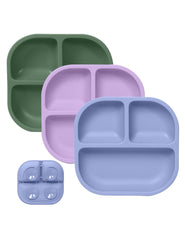BABELIO suction plate with four points grips flat surfaces for mess-free meals.