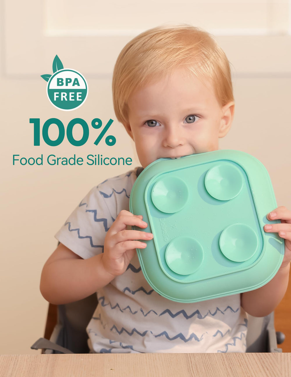 BABELIO suction plate non-divided design helps balanced meals without spills.