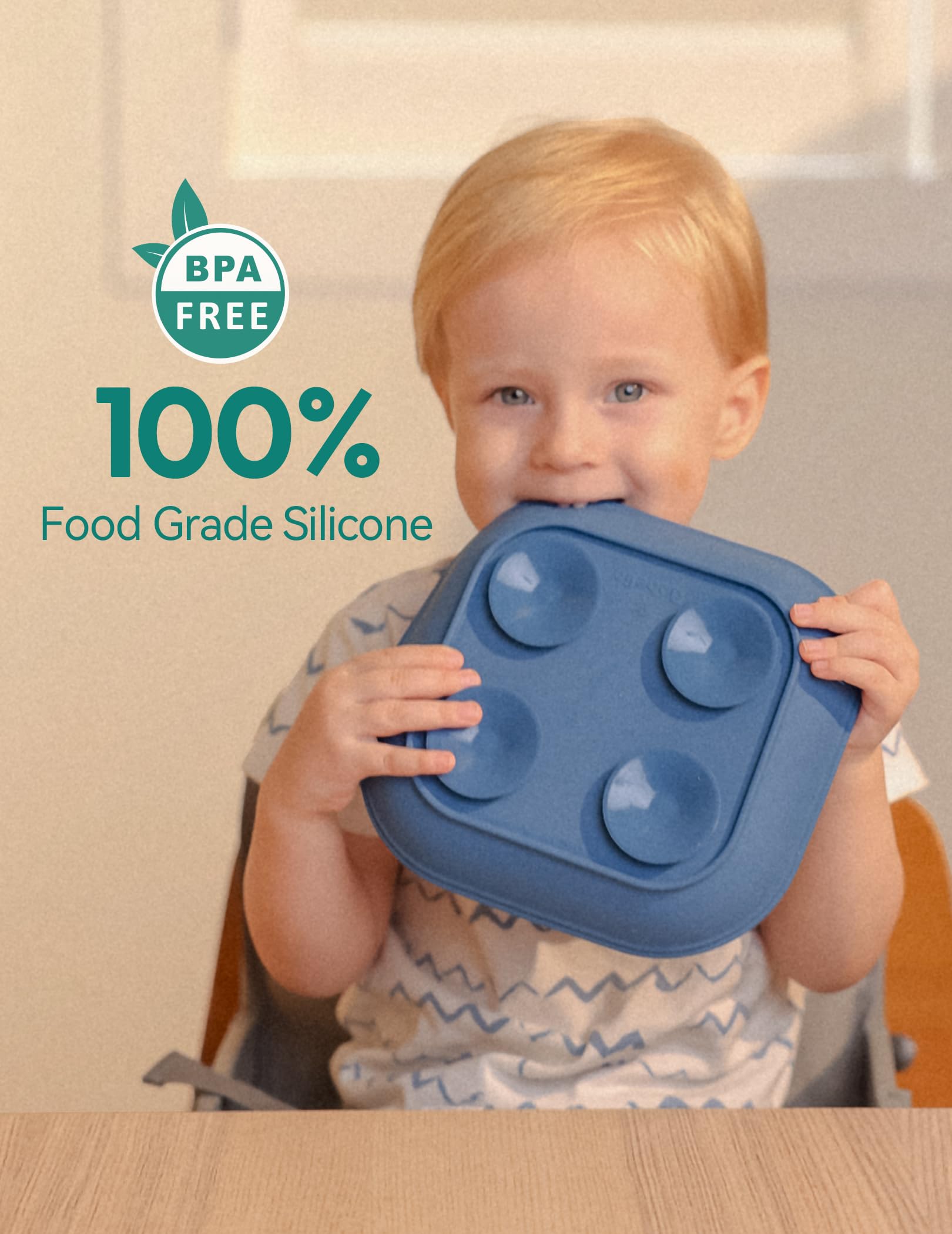 BABELIO suction plates with the undivided design for mixed meals without gaps