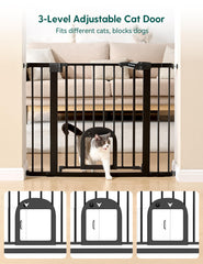 BABELIO Upgraded baby gate with cat door, extended width for larger openings.