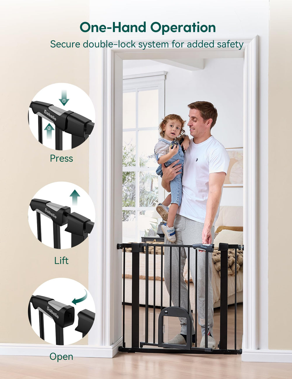 BABELIO Upgraded Baby Gate in use on stairs.