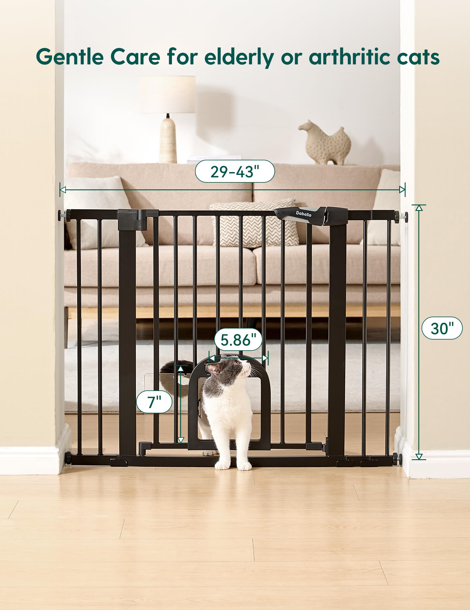 BABELIO Upgraded baby gate, wide passage for stairs and doorways.