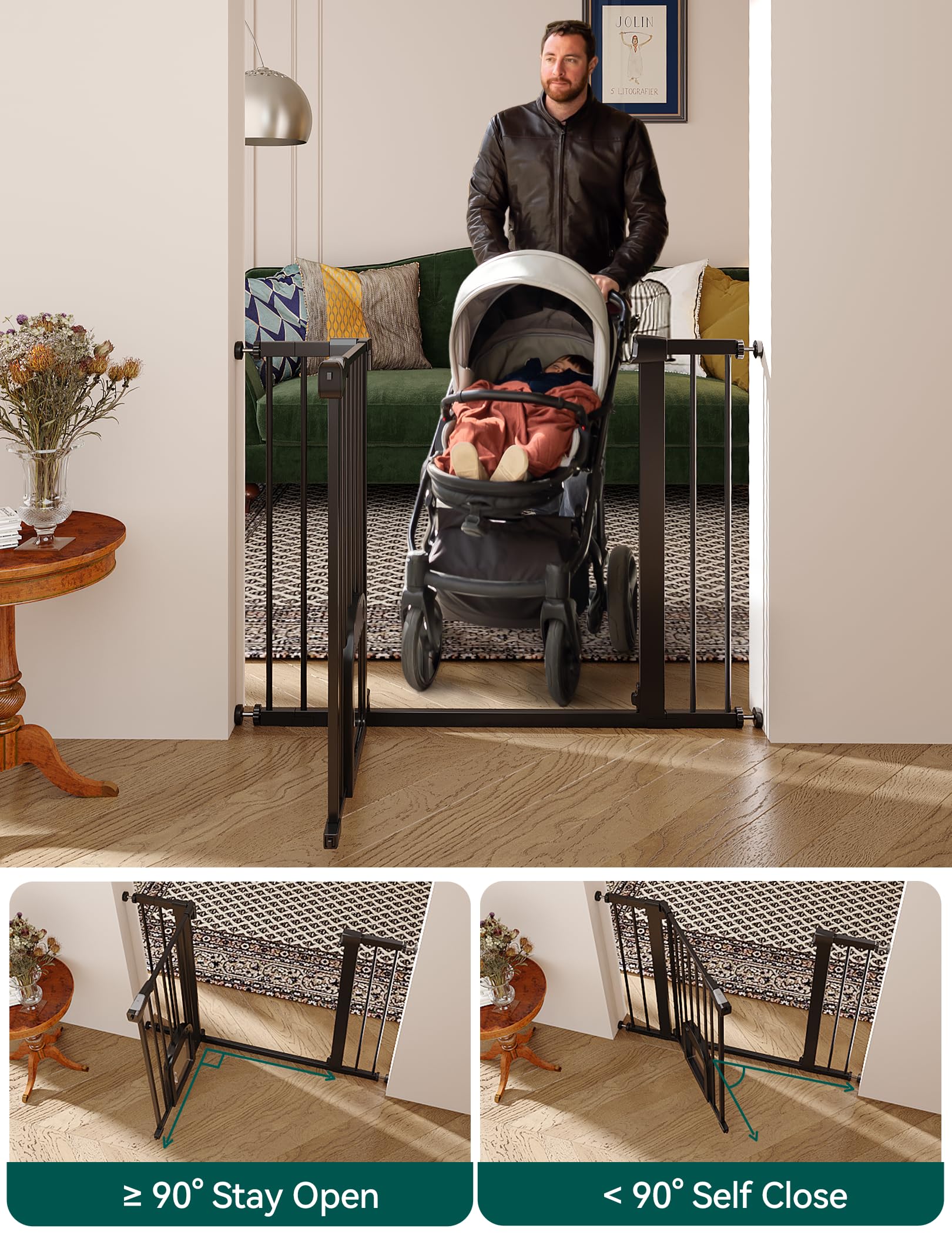 Babelio Upgraded Baby Gate tall 30 inch height provides added containment.