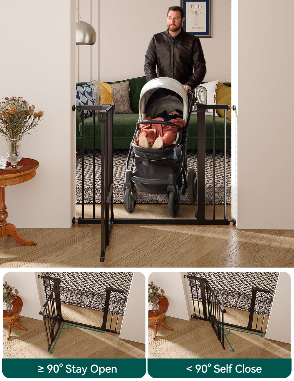 Babelio Upgraded Baby Gate tall 30 inch height provides added containment.