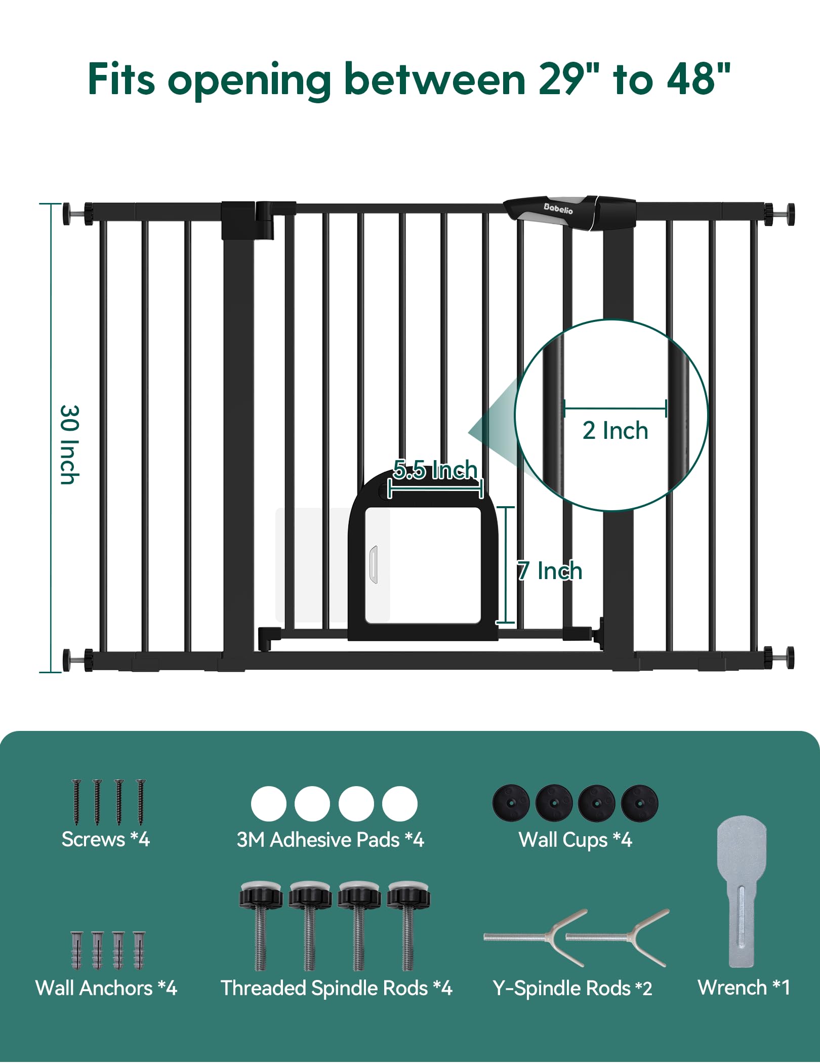 Babelio Upgraded Baby Gate four wall cups anchor securely to walls.