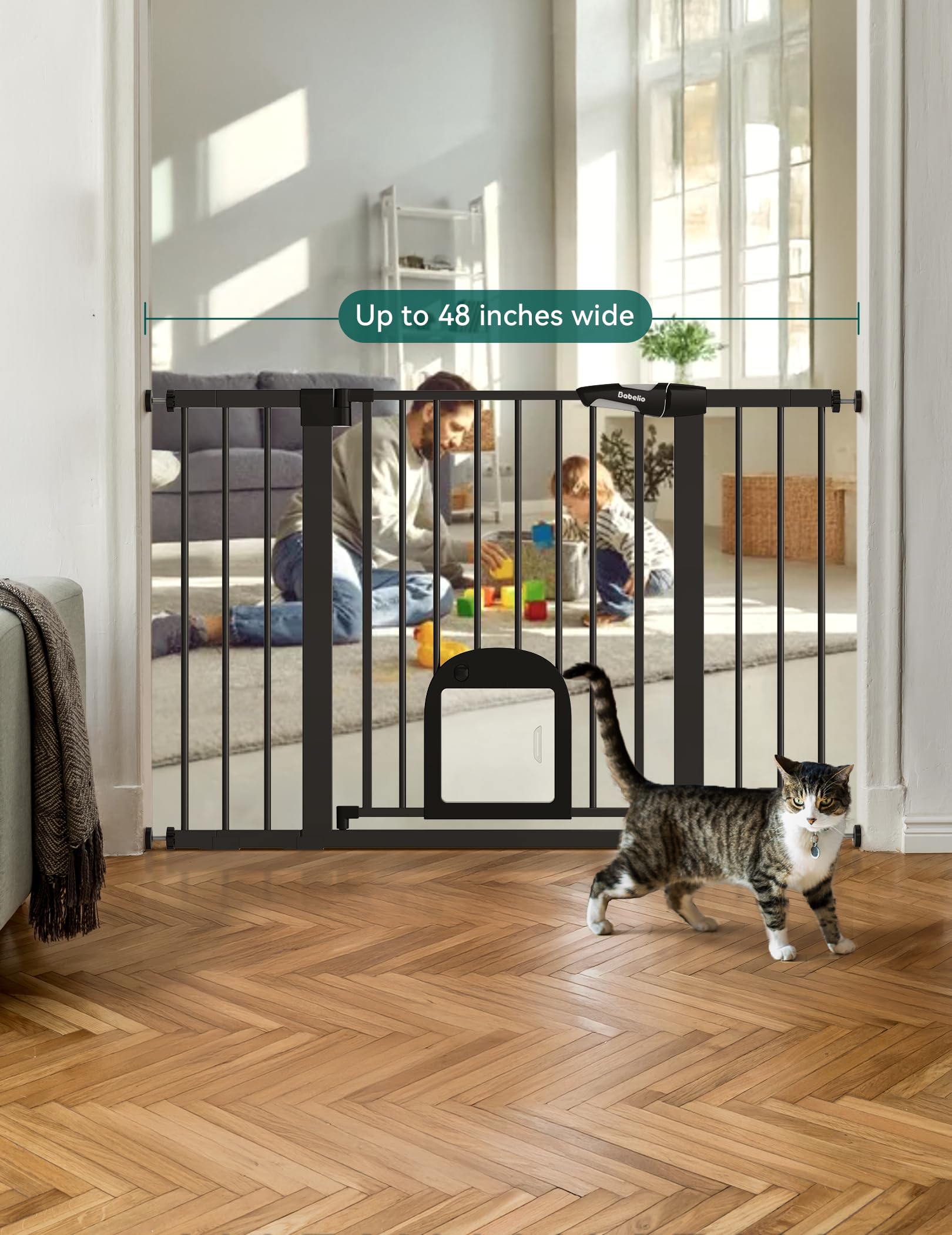Babelio Upgraded Baby Gate wide 29-48 inch adjustable fit improves doorway flexibility.