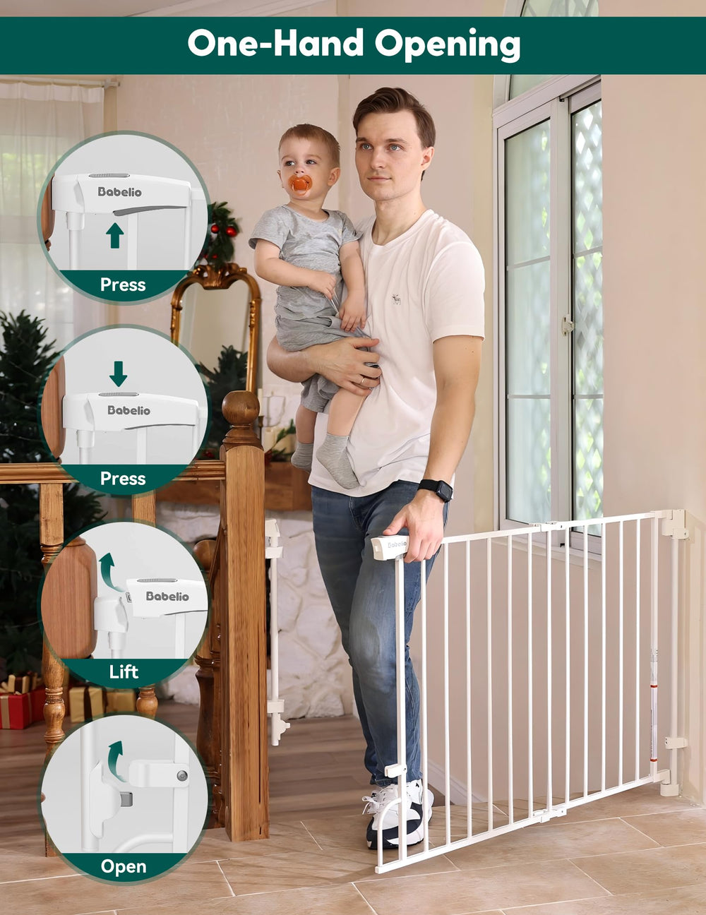 BABELIO wide walk-through doorway gate for pets and people.