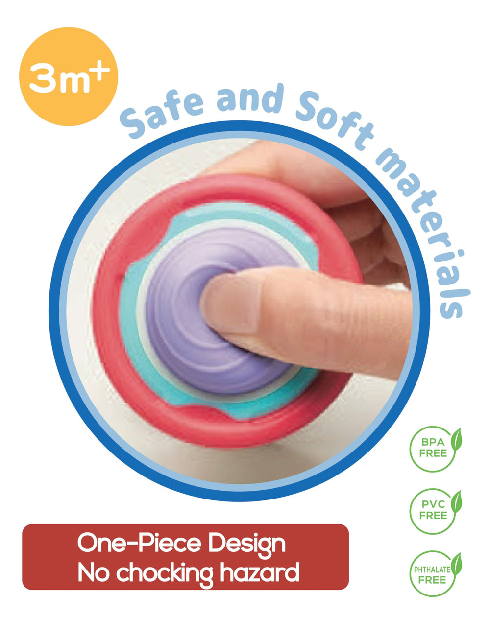 BaBeloved teether grip-friendly design supports tiny hands during play.