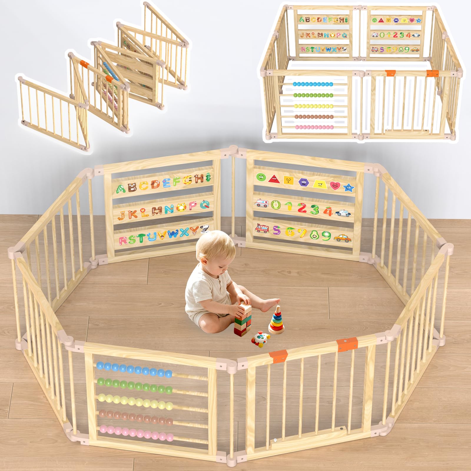BabeNova foldable playpen with abacus panel for early counting practice