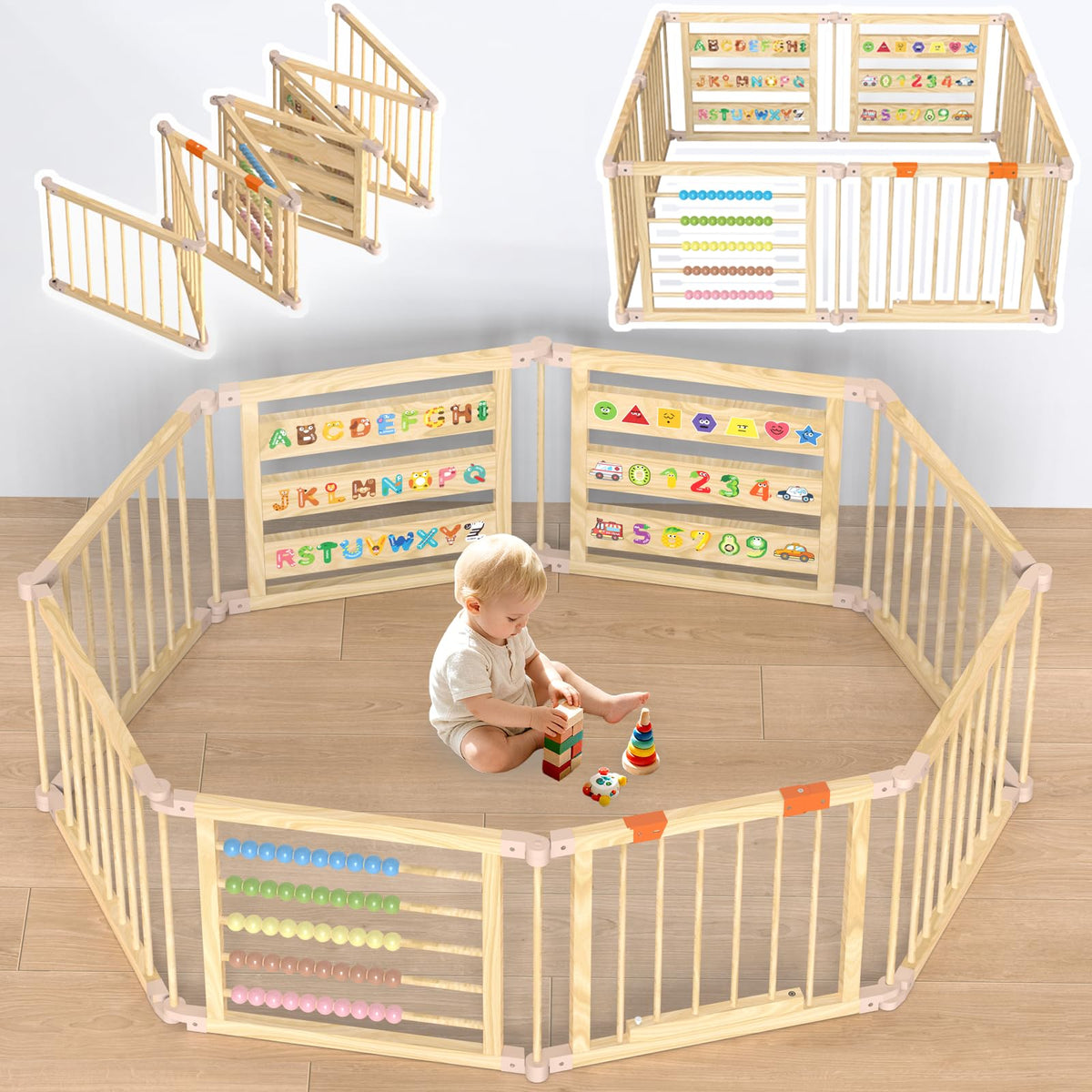 BabeNova foldable playpen with abacus panel for early counting practice