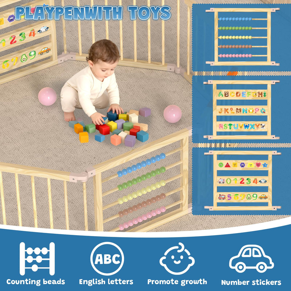 BabeNova wood playpen with secure child-proof gate for safe access