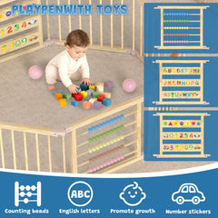 BabeNova wood playpen with secure child-proof gate for safe access