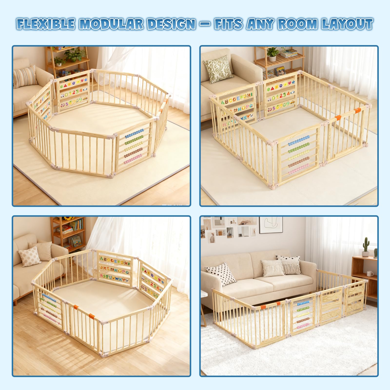BabeNova playpen features non-slip base pads for indoor stability