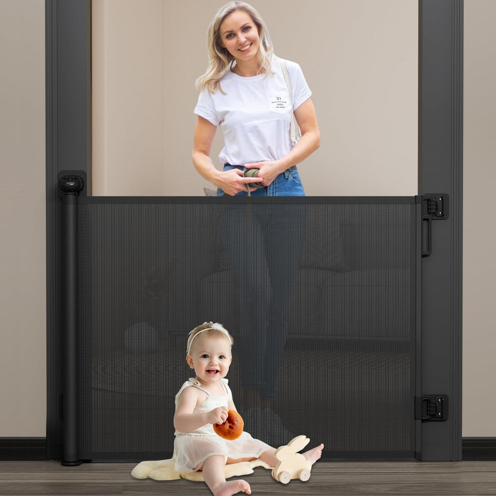 Babepai retractable gate at stairs with punch-free install protecting walls and children