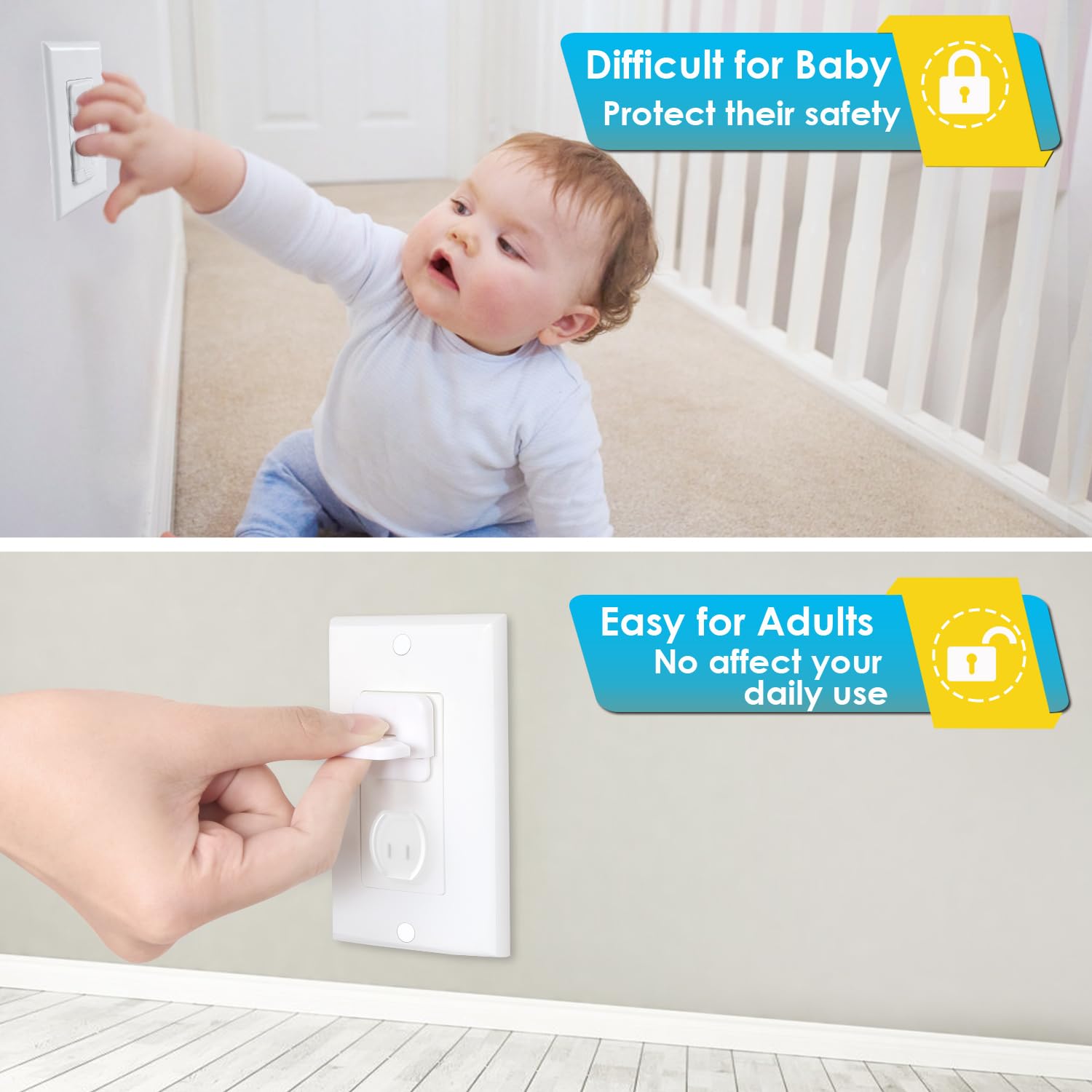 Babepai outlet covers in use protect children from exposed outlets.