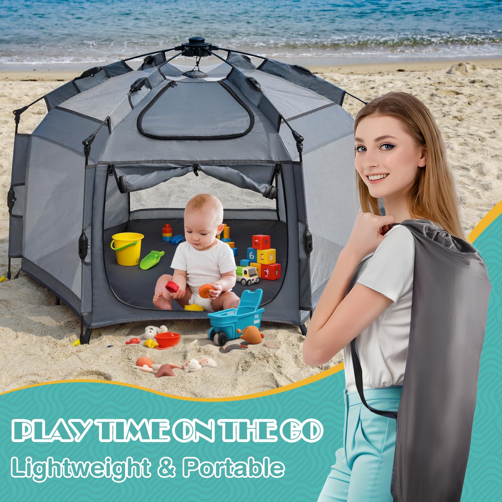 Babepai serves as a beach tent for outdoor outings