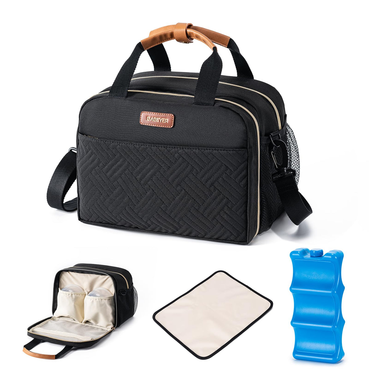 BABEYER breastmilk cooler bag with bottle pockets for six 9 oz bottles