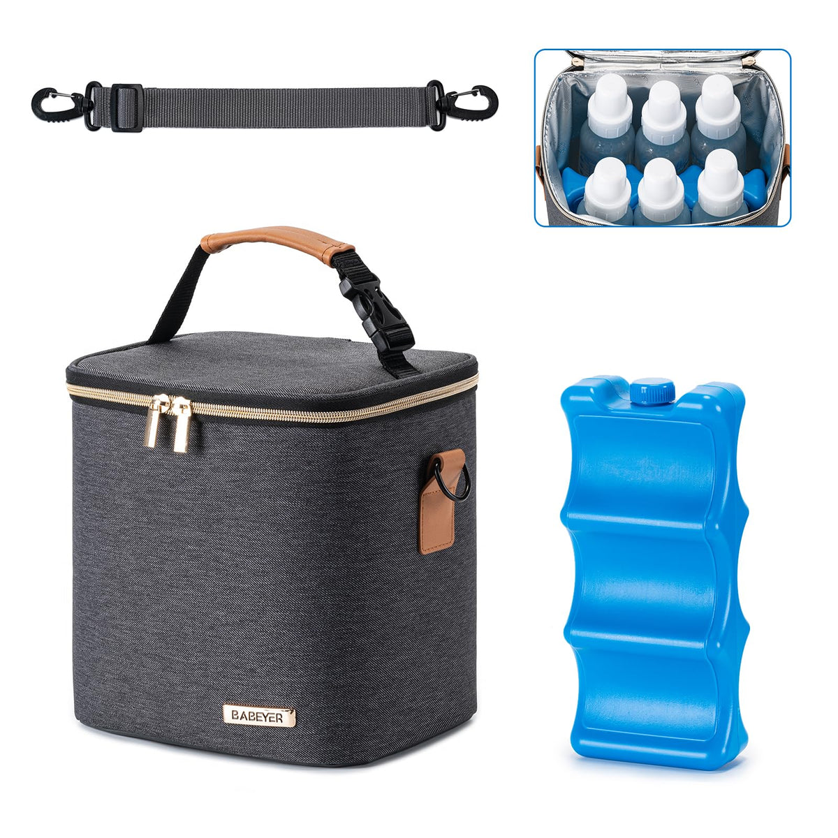 BABEYER breastmilk cooler bag front view showing spacious layout for bottles