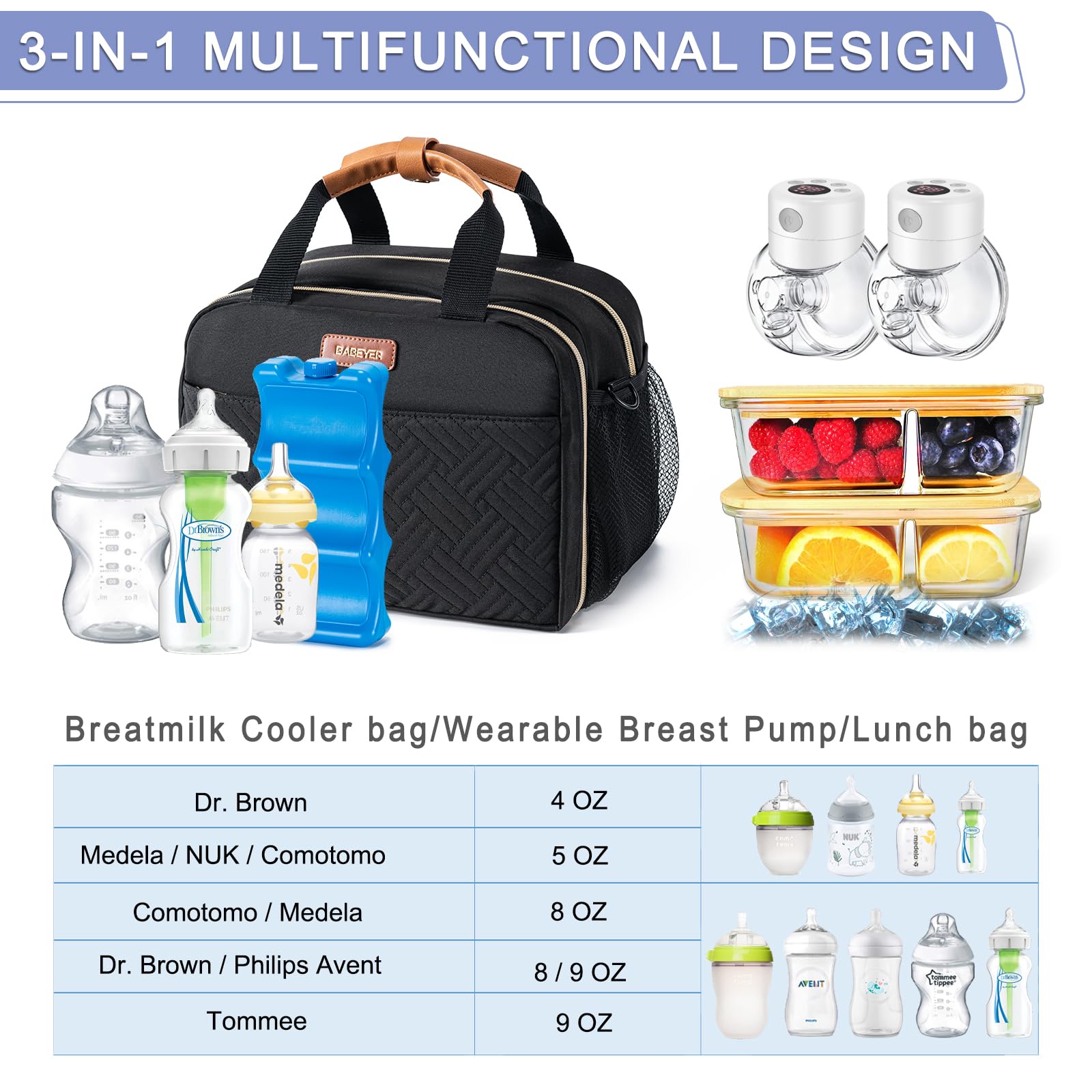 BABEYER breastmilk cooler bag interior insulation maintains temperature